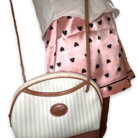 ALLAN EDWARD Vintage 80s Half Moon White & Brown Stripe Crossbody - Picture 5 of 13